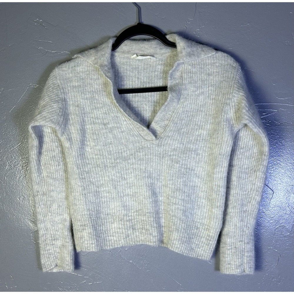Everlane Light Grey V Neck Cropped Alpaca & Wool Blend Soft Sweater S